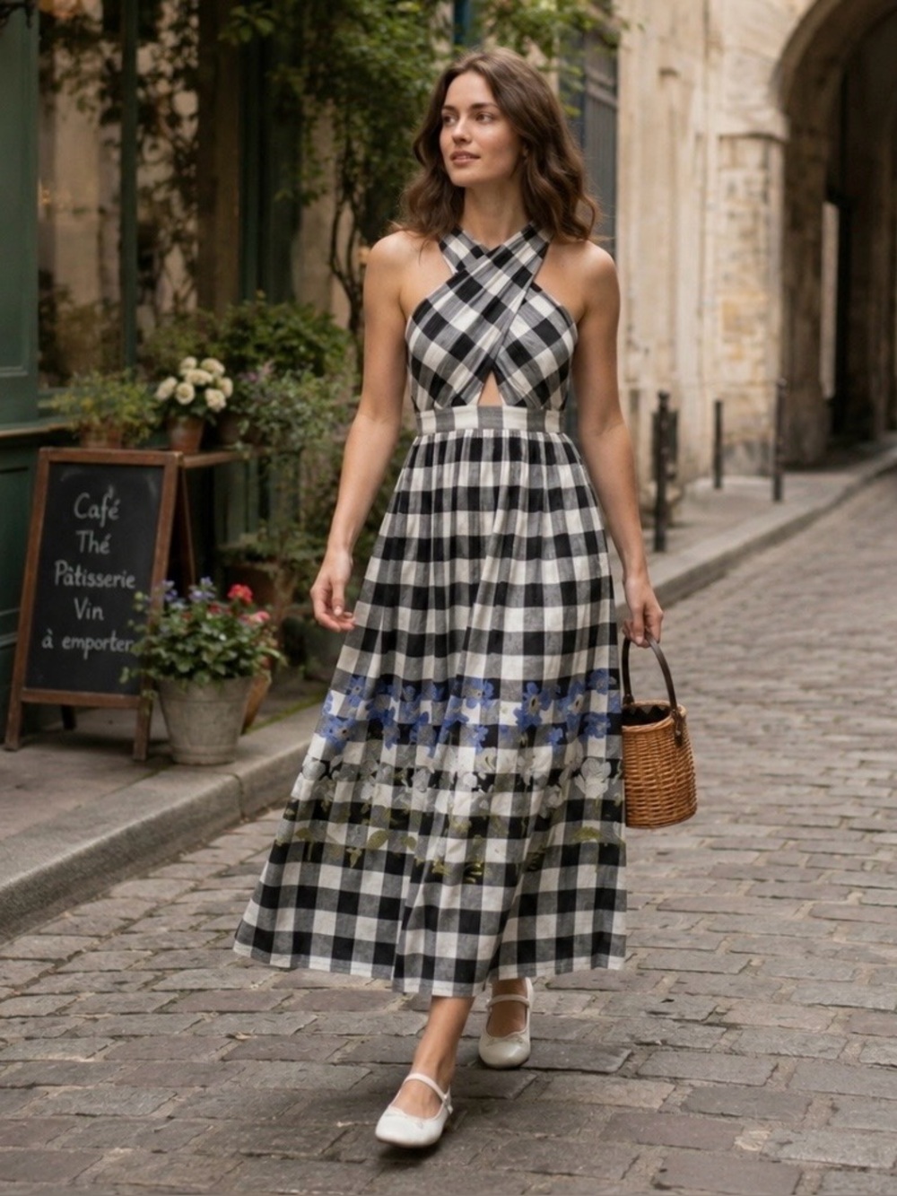 Anthropologie Verb Pallavi Singhee Gingham Embroidered Halter Maxi Dress Large